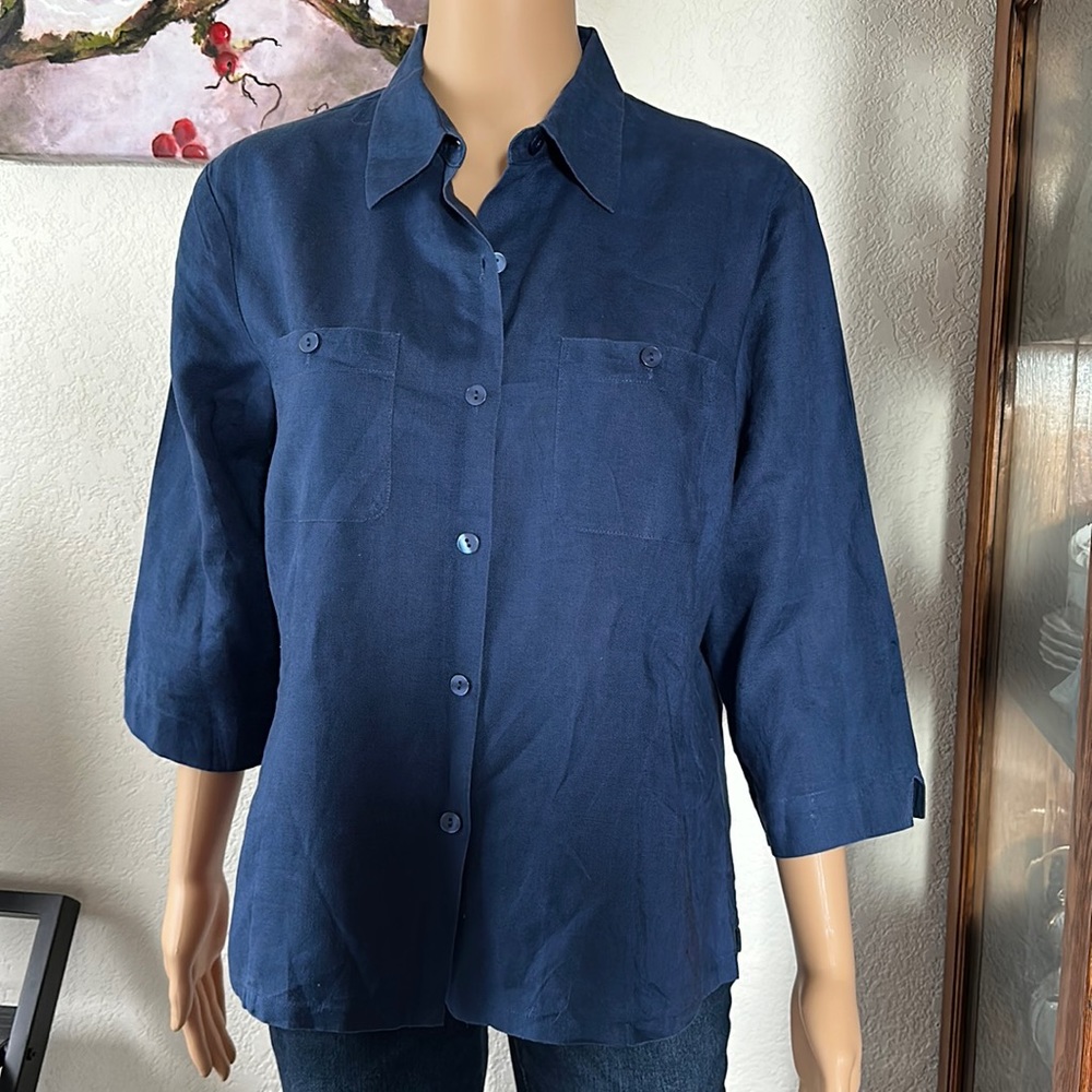 Silk Club Collection Blue Linen Shirt